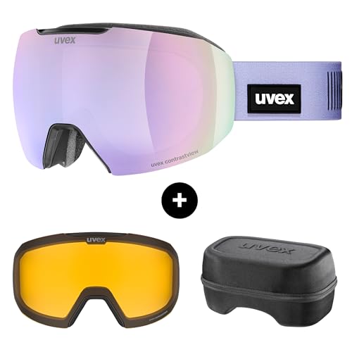 Uvex Epic ATTRACT - Gafas de esquí sin marco, 100% protección UV400, lentes intercambiables antivaho, gafas de nieve para hombres y mujeres, negro/lavanda