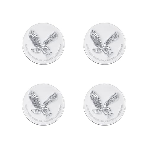 Image of Zenith Eagle Chrome & White Metal Wheel Chip Emblems (Set of 4) | Triple Chrome Plated Solid Metal Wheel Chip Emblems, 2.25 inch | for Lowriders with Recessed Knock Off Spinner Caps