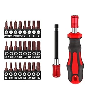 Bits Set Hex Shanked Non-slip Screwdriver Handle Flat Head Cross Phillips Torx Hex Screwdriver Set Repair Kit Hand Tools,26PCS Red
