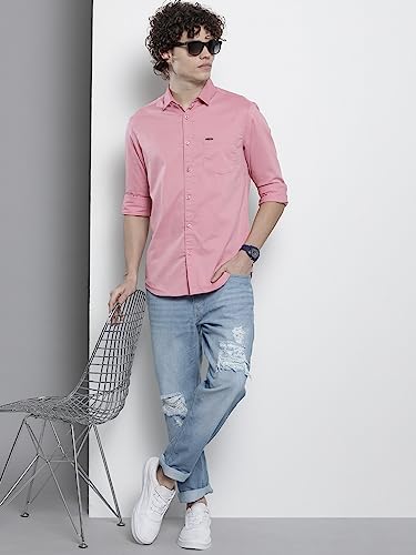Image of The Indian Garage Co Men Slim Fit Solid Full Sleeves Spread Collar Casual Shirt