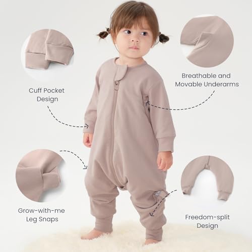 Image of kaiya baby Organic Cotton Sleep Sack with Feet,1.0 TOG Sleep Bag,6-18M | Safe Sleep Design, CPSC Tested, GOTS Certified, Organic Cotton & Camel Wool Filling, Temp Sensing Sticker, Two-Way Zipper