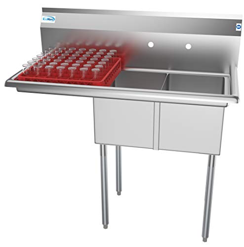 KoolMore 2 Compartment Stainless Steel NSF Commercial Kitchen Prep & Utility Sink with Drainboard - Bowl Size 12 x 16 x 10, Silver, Left Drainboard