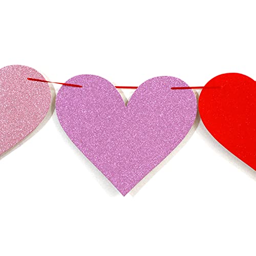 Xianmu 2 Pack Glittery Heart Banner Valentine's Day Banner Garland Heart Decorations For Wedding Anniversary Engagement Bachelorette Home Party Decor Supplies - No Diy Required #TOP3