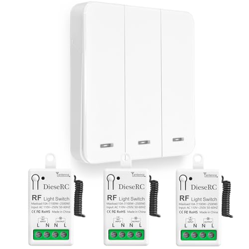 Dieserc Interruptor De Luz Inalámbrico, Interruptor Transmisor Rf Para Panel Mural De 86 Y Controlador Receptor De Relé De 10 A, Para Luces De Hasta 1500 W