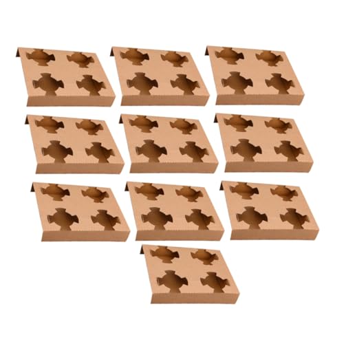 STOBAZA 10Pcs Disposable Milk Tea Holder Drink Carrier Tray Paper Cup Stand for Hot Cold Beverages Four Slot Packing Cup Holder for Takeout