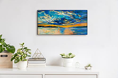 Horloge sur Toile 60x30cm Sunset de Montagnes de Mer Déco