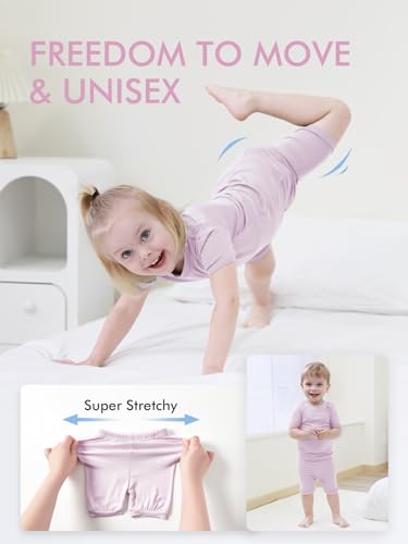 HAPIU Summer Rayon from Bamboo Toddler Pajamas Short Sleeve Set, Pjs Girls Boys Baby Kids3