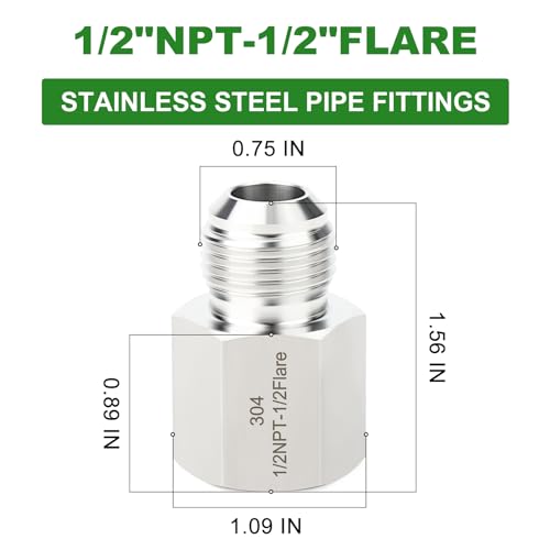 Image of TAISHER 2PCS Forging of 304 Stainless Steel Tube Flare Fittings, 1 /2 inch Male Flare x 1 /2 inch NPT Female, Half Union