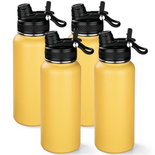 Image of 32 oz Insulated Water Bottle with Leak-proof 2-in-1 Straw and Spout Lid,Stainless Steel Sports Water Bottle with Handle,Double Wall Vacuum Metal Water Flask for Travel Camping School(Yellow,4)