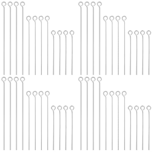 SOFPLATE 1 Box 600Pcs Silver Eye Pin jewellery Eye Pins Bulk 30mm 40mm 50mm Long Eyepins Open Headpins Loop Head Pins for jewellery Making Accessories DIY Necklaces Bracelets Earrings Crafts Supplies