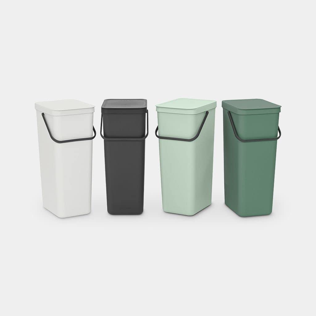 Brabantia Sort & Go Kitchen Recycling Bin | L / 10.6 Gal / 40L | Light Gray | Removable Stay-Open Lid, Carry Handle | Trash Can for Bottles, Cans, Paper, Glass | Wall Bracket Sold Separately
