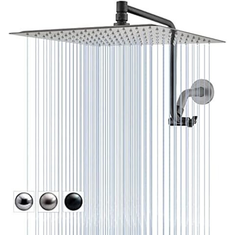 PDPBath 12" Rain Shower Head with Extension Arm Cover