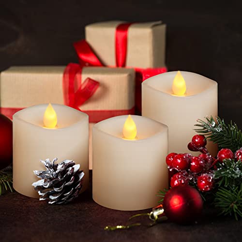 Image of 3x3 Flickering Flameless Candles Set of 3, 2AA Battery Life 600 Hours Battery Candles Flickering with Timer,3 inch Flameless Candles with Remote for Indoor /Outdoor, White