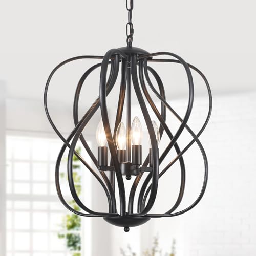 TMMAYSUN 17" Modern Black Sphere Chandelier for Dining Room, Vintage