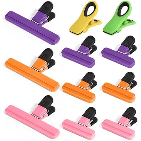 11 Pcs Chip Clips, Bag Clips for Food Storage, Assorted Sizes Potato Chip Clips Bag Clips for Chip Bread Snack Clips, Heavy Duty Bag Sealing Clips Food Clips(Purple, Orange, Pink, Yellow, Green) Cover