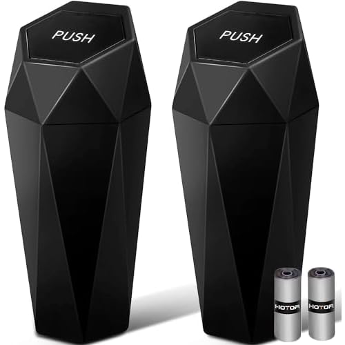 HOTOR Car Trash Can with Lid, Leakproof, Black, 2 Pack