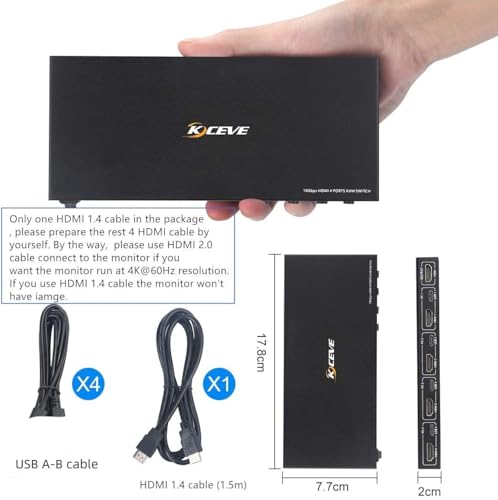 Image of KVM Switch 4 Ports, 4 In 1 Out HDMI KVM Switcher Box Support 4K@60Hz, Compatible With Windows /Linux /Mac System etc, With Hotkey Switch Way, USB A-B Port