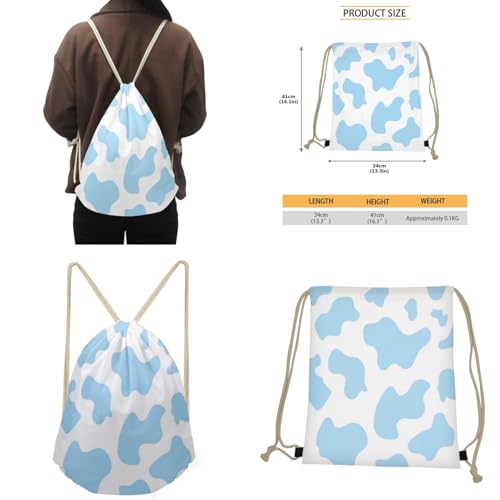 GIFTPUZZ Blue Cow Print Backpack Set for Kids Stylish Book Bag with Lunch Box, Pencil Case, Drawstring Bag & Keychain Suit for School, Travel & Daily Use Daypack Cute4