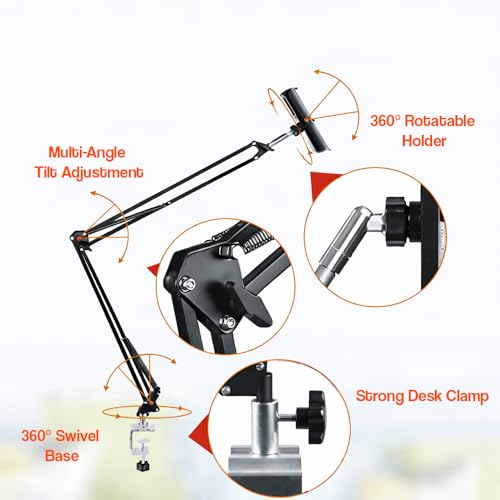 Image of TARKAN Aluminium Lazy Hanging Mount Holder for All Mobiles & Tablets, Flexible Long Arm 360 Adjustable Stand for Table, Bed (Black)