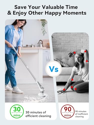 Image of Electric Spin Scrubber,Cordless Cleaning Brush with Power Display Screen,IP68 Waterproof Shower Cleaning Brush with 8 Replaceable Brush Heads,Adjustable & Detachable Handle and 2 Adjustable Speeds