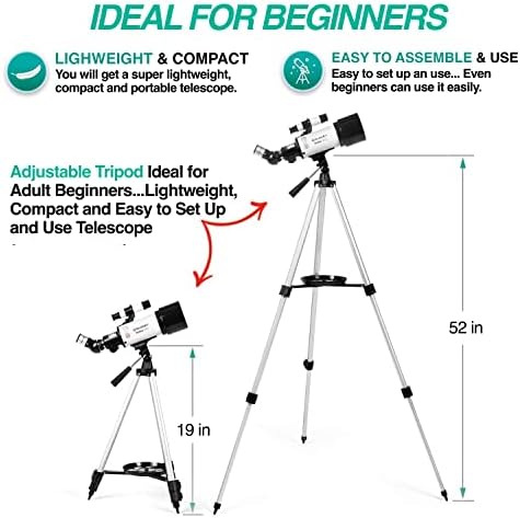 Telescope for Astronomy - Portable and Powerful 16x-120x Travel Scope - Easy to Mount and Use - Ideal for Kids and Beginner Adults - Astronomical Telescope for Moon, Planets and Stargazing