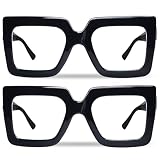 hoyuwak 2PCS Oversized Square Blue Light Glasses Big Frame Computer Eyewear Thick Fashion Clear Glasses for Women Fashion