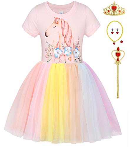 Eledobby Vestido de Princesa Meninas Unicórnio Saia Cor Net Gaze Tutu Saia Vestido de Manga Curta co