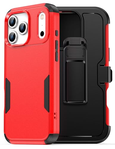 HayyaCase for iPhone 17 Pro Max Case with Belt Clip Holster,Compatible with Magsafe, Military-Grade Protection,2X Screen Protector,Heavy Duty Cover for iPhone 17 Pro Max Case,Red