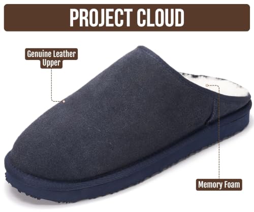 Image of Project Cloud Men's 100% Genuine Leather Shearling Memory Foam Slippers | Genuine Shearling Lining and Lightweight Non-Slip Indoor & Outdoor Wear Slippers for Men - Water-Resistant Mens Slippers