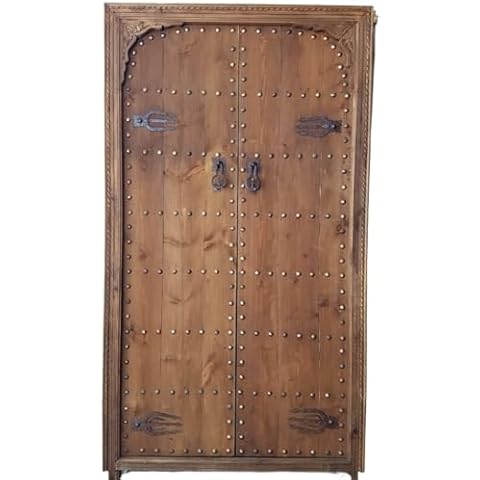 EWGFDEMN Moorish Old Riad Door,Handmade Thick Vintage Cedar Double Door， Indoor Outdoor Door for Your Bedroom Cover