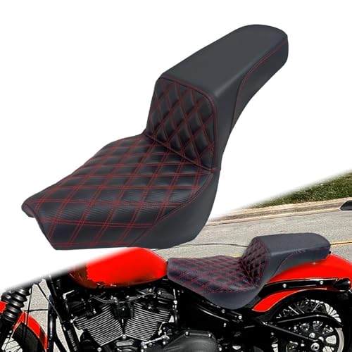 One-Piece Driver Passenger Seat Motorcycle 2-Up Seat Fit for Harley Softail Standard FXST Slim FLSL Deluxe FLDE Street Bob FXBB Heritage Classic FLHC 2018-2025 (Red Stitching) by motosileta - Used condition - US$124.89