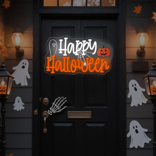 Happy Halloween Neon Sign with Ghost Pumpkin for Window Party Decor - Image 5