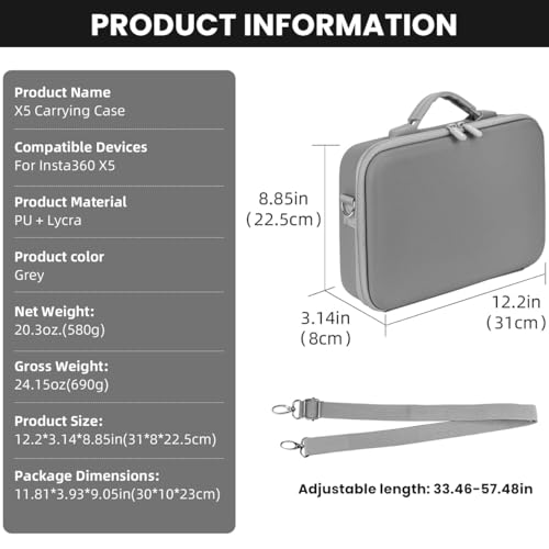 Image of ZORBES Compatible with In-sta360 X5, Action Camera Travel Bag Handbag, Hard Shell PU Waterproof Action Camera Storage Bag, Anti-Scratch Lycra Lined Custom-fit Design, Zipper Accessories Pocket