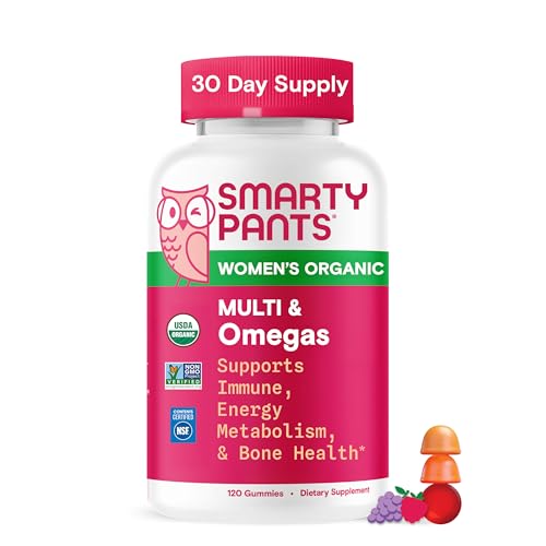 SmartyPants Organic Women's Multivitamin Gummies: Biotin, Methylfolate, Omega 3 (ALA), Vitamin D3, C, Vitamin B12, B6, A, K & Zinc, Inositol, Gluten Free, Vegetarian, 120 Count (30 Day Supply)