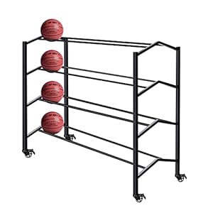 Ballenkar Zwarte basketbal schiettrainingsstandaard, bal opbergrek met verstelbare stang, Ball Storage trolley voor…
