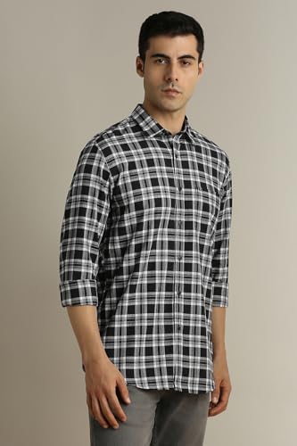 Image of Peter England Slim Fit Checkered Casual Shirt for Men - Full Sleeves | Cotton | Smart & Stylish