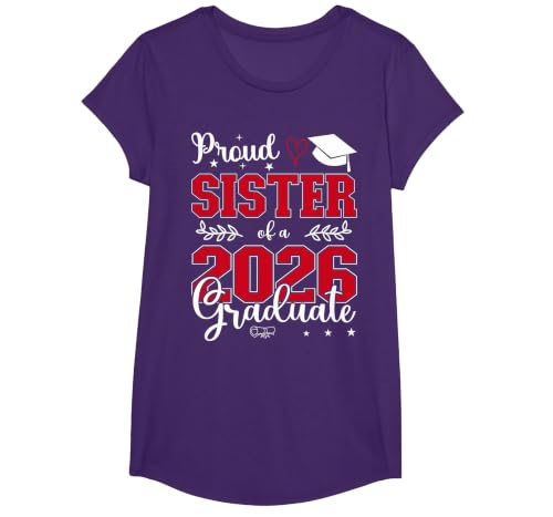 Proud Sister of a Class of 2026 Graduate for Graduation T-Shirt, Girls, Purple, X-Small