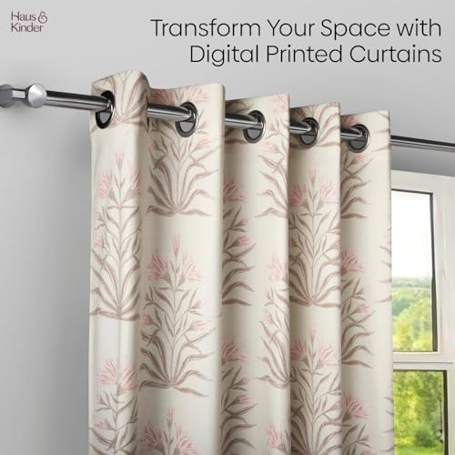 Image of haus & kinder Digital Printed Cotton Window Curtain 5 Feet Long Pack of 1 Window Curtain, 5 Feet Curtain for Window (Petal Drift, Light Pink 130x152 CM)