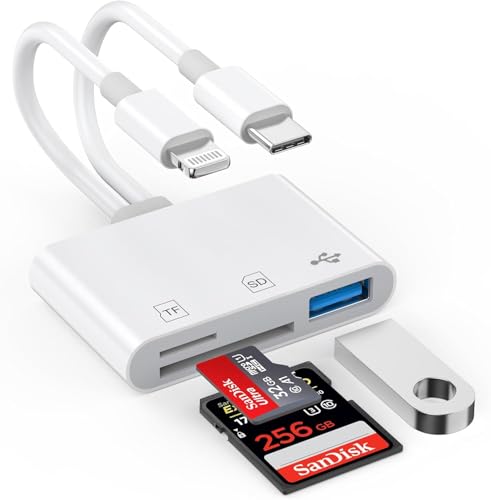 Ctoby Sd Card Reader for iPhone iPad Camera 3 in 2 SD Card Reader USB C/Light-ning to SD/MicroSD/USB-A 3 Slots Flash Drive Reader Plug & Play SD Card Reader for iPhone Laptop Tablet Huawei Xiaomi