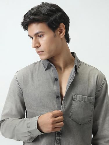 Image of Urbano Fashion Men's Regular Fit Full Sleeve Washed Denim Shirt