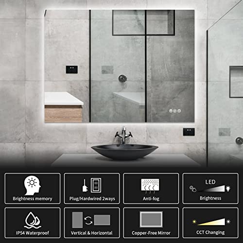 Simcasa 48X36 Backlit Bathroom Mirror With Lights, Led Mirror For Bathroom, Dimmable 3 Colors Lighted Wall Mirror, Led Vanity Mirror, Anti-Fog, Waterproof, Touch Control (Horizontal /Vertical) #TOP1