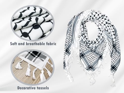 Anlising Scarf Arab Wrap with Tassel, Muslim Headscarf, Square Scarf, Head Neck Scarf, Muslim Turban, Arabic Tassel Scarfs, for Moslem Ramadan Islamic Decorations, for Men and Woman (49.2x49.2Inches)3