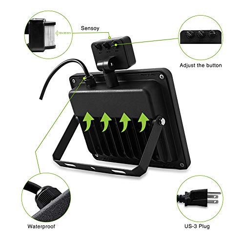 Motion Sensor Flood Light Outdoor,10W Security Light, Ip66 Waterproof Outdoor Light,1000Lm,6500K Motion Security Lights With Plug For Garage Yard Patio Pathway Porch Entryways (Daylight White) #TOP2