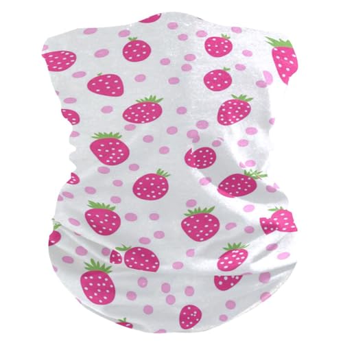 Childish Peach Strawberry Polka Dot Four season Dust and Dirt proof hood neck gaiter mask Moisture Wicking beanie cloth face masks for Snowboarding Fishing halloween decor cubre bocas para