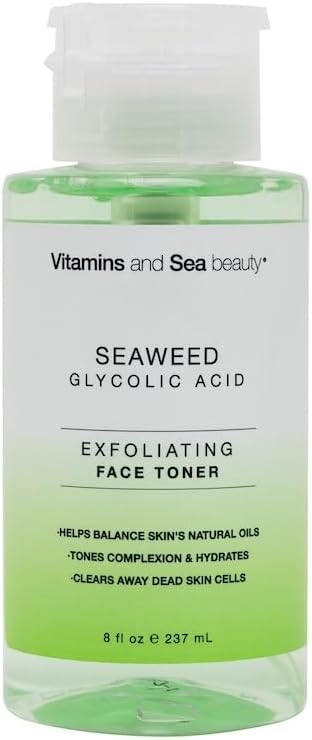 Tónico facial exfoliante con algas marinas y ácido glicólico, tonifica, hidrata y limpia las células muertas de la piel, tónico equilibrante de