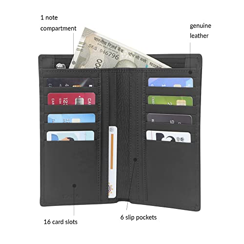 Image of KARA Black Unisex Genuine Leather Wallet - Hand Purse with 16 Credit Cards Slots - Wallet for Women and Men