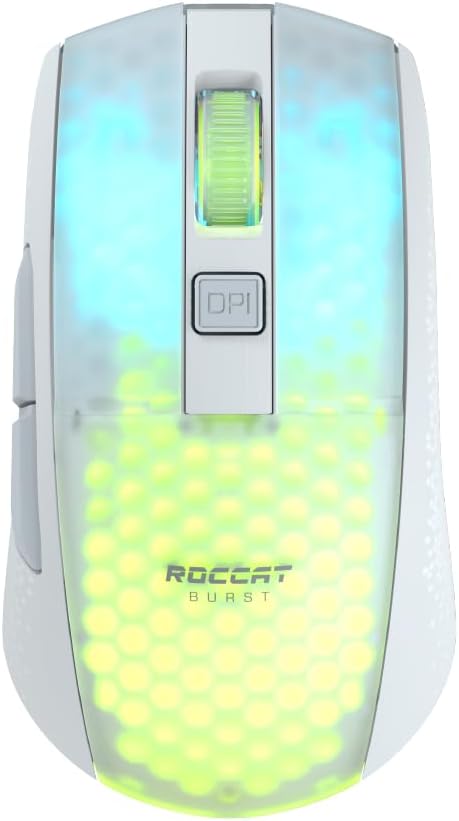 ROCCAT Burst Pro Air Wireless Gaming Mouse 2.4GHz/Bluetooth White/White Optical/19K/Optical Switch/Side Buttons/Lightweight 81g/PTFE/Reflex German Design