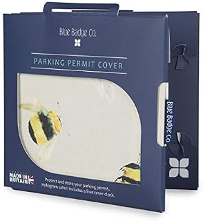 Blue Badge Co Busy Bees Fabric Parking Permit Cover for Disabled Badge, Hologram Safe Design, Free Timer Clock Included, Fits New Badge, Cream