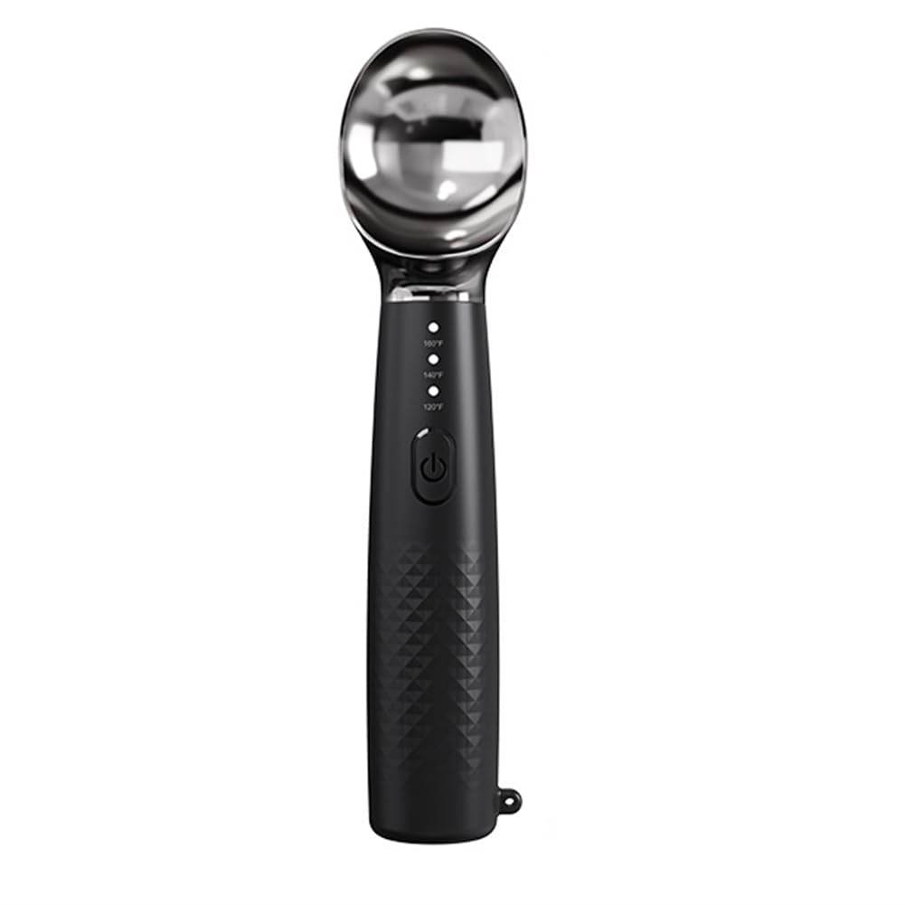 CTRLZS Rechargeable USB-C Fast Charging Heated Ice Cream Scoop, 3-Speed Electric Warming Scooper for Hard Gelato Black