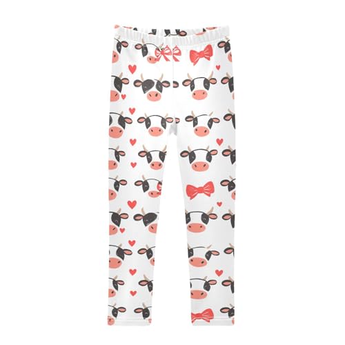 Wusikd Cute Cow Girls' Leggings Toddler Doodles Faces Hearts Kids Yoga Pants Dance Active Tights 4T